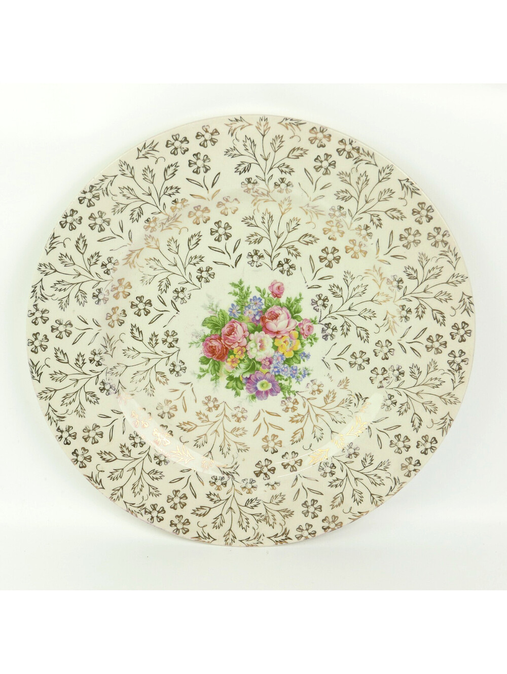 Vintage Atlas China 22K Gold Chintz Floral Platter 10.7” Serving Charger Plate